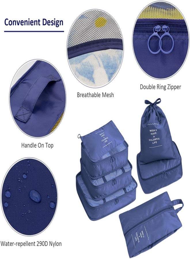 STESHWK 7 Set Packing Cubes Luggage Organizers With Travel Packing Cubes Toiletry kit And Undergarment Laundry Cosmetics Pouch with Shoe Bag (Navy Blue) - Image 5